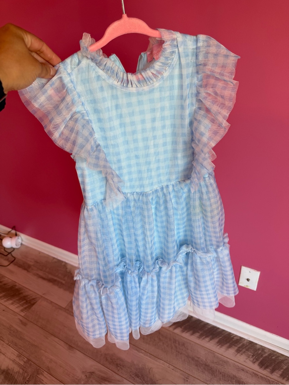 Blue Gingham Ruffle Kids Dress it can fit size 8 and 7 too